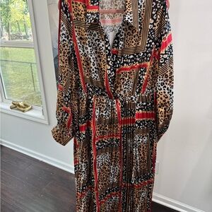 L'ATISTE Leopard Print Maxi Dress with Red and Black Accents